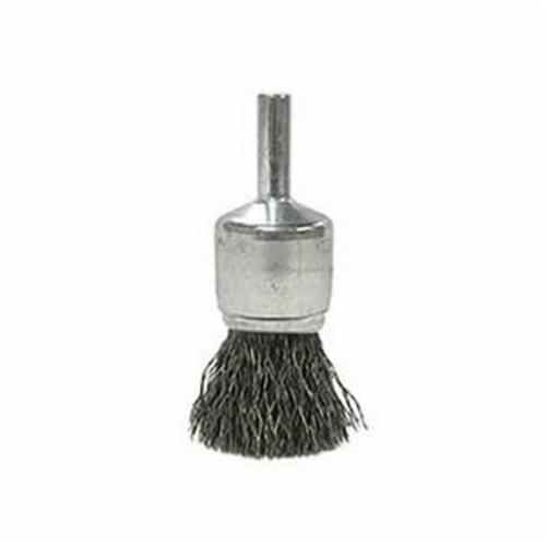 Weiler® 10017 Stem Mount End Brush, 3/4 in Dia Brush, Crimped, 0.006 in Dia Filament/Wire, Stainless Steel Fill, 7/8 in L Trim